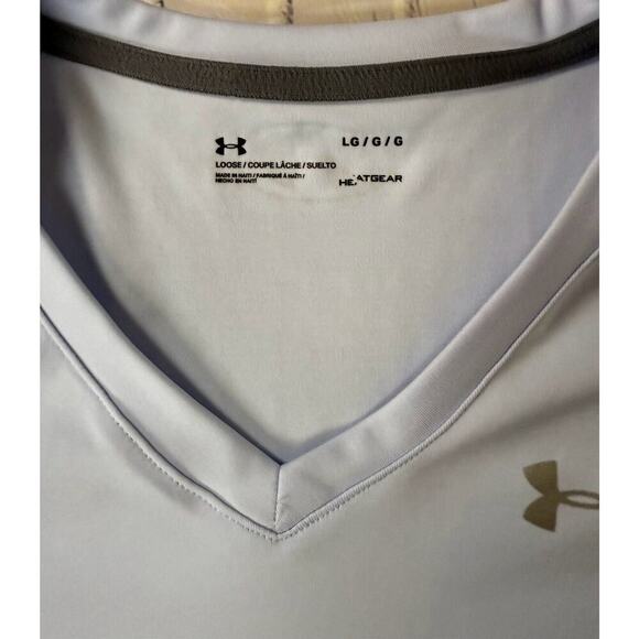 Under Armour HeatGear Women's V-Neck Short Sleeve T-Shirt Blue Large - Picture 5 of 5